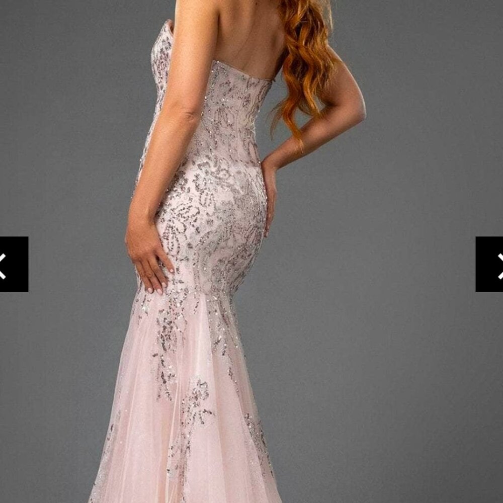 Glamour by Terani Couture  beaded lilac nude gown